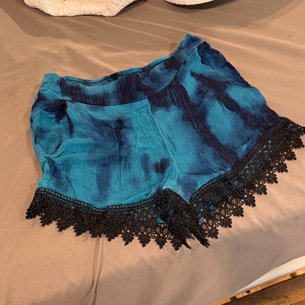 Vintage Tie-Dye Women's Shorts with Lace Trim